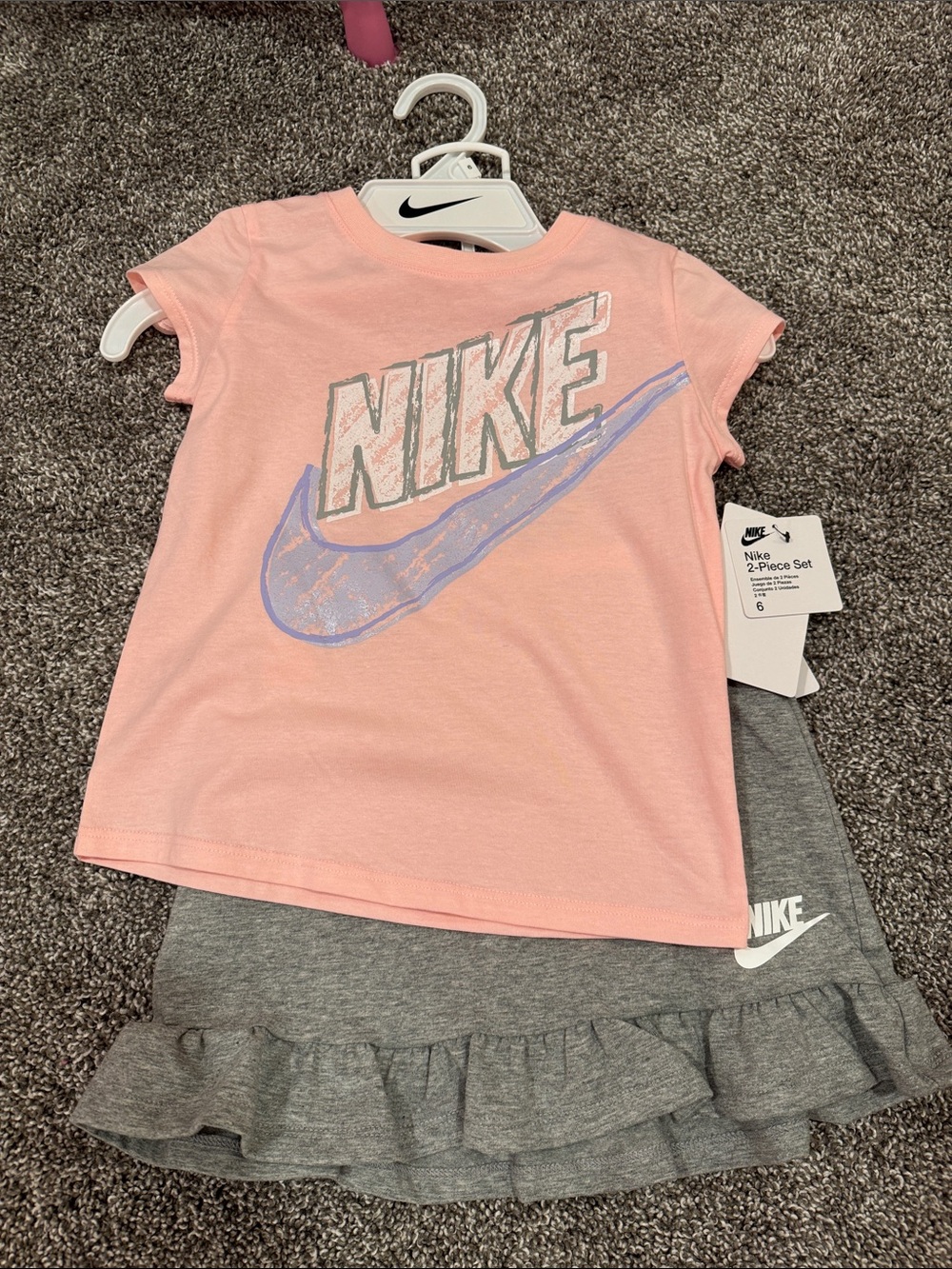 Nike Pink Logo Tee with Gray Ruffle skort Set